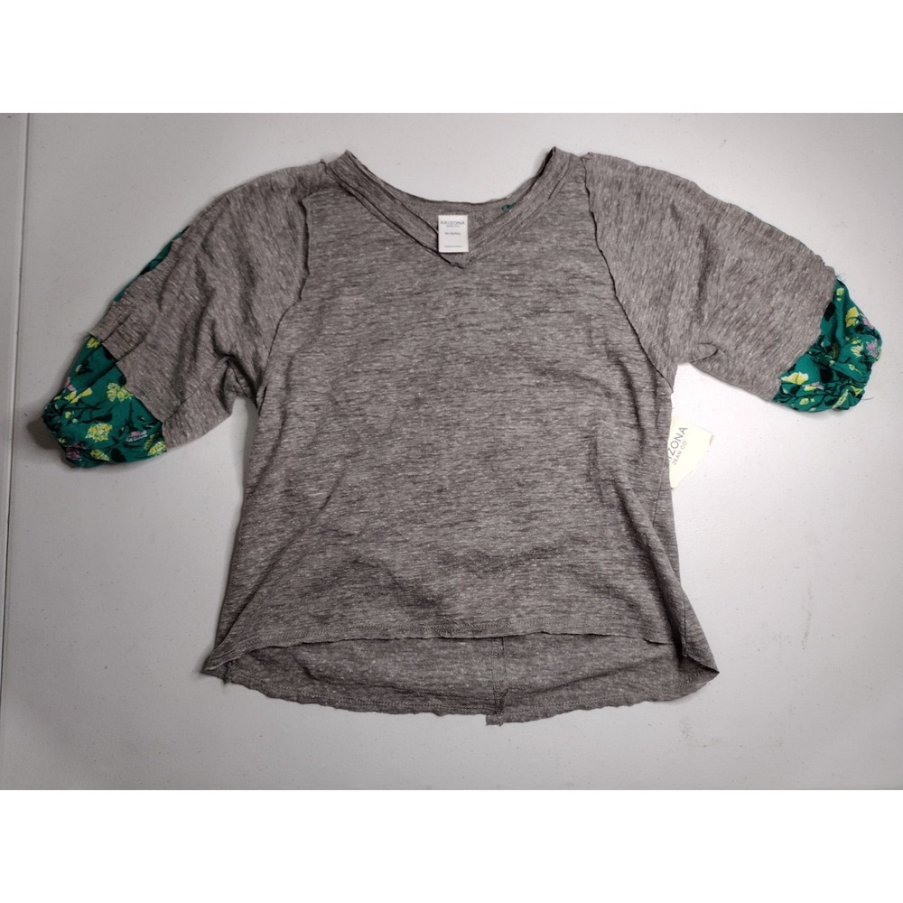 Arizona Jean Co. Girls' Gray Floral Sleeve V-Neck Top Size XS (6/6X)